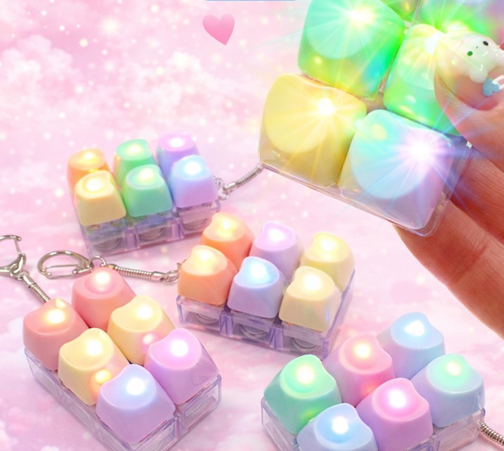 6구 LED 파스텔하트 딸깍이키링